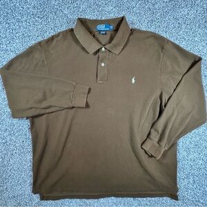 Polo Ralph Lauren Men’s 3XB Big Brown Long Sleeved Cotton Polo Pony Logo Golf